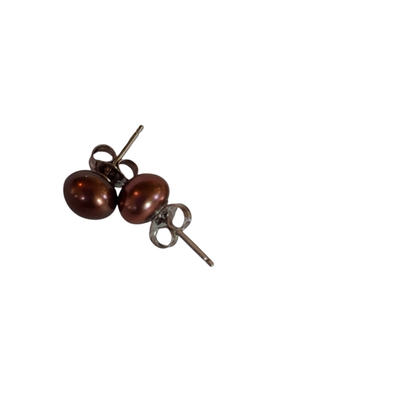 Vintage 925 Sterling Silver Freshwater Chocolate Pearl Stud Earrings weigh 1.2g - Picture 15 of 15